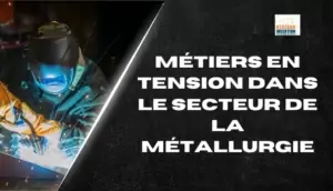 Visuel Réseaux Insertion présentant les métiers en tension dans le secteur de la métallurgie, avec une photographie d’un professionnel réalisant une opération de soudure.